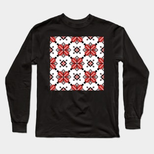 Seamless Pattern with Ornamental Composition Inspired by Ukrainian Traditional Embroidery Long Sleeve T-Shirt